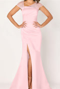 Asymmetrical Silk Satin Mermaid Mother Of The Bride Gown With High Slit