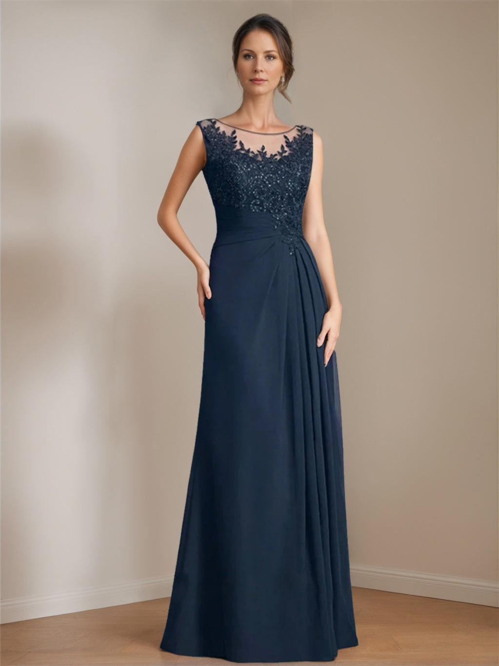 Floor Length Princess A Line Mother Of The Bride Dress With Scoop Neck Sequins