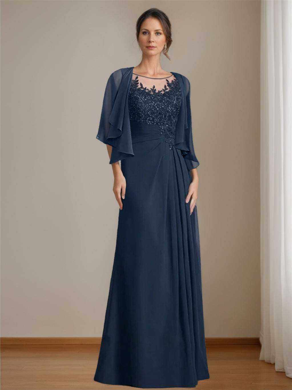 Floor Length Princess A Line Mother Of The Bride Dress With Scoop Neck Sequins