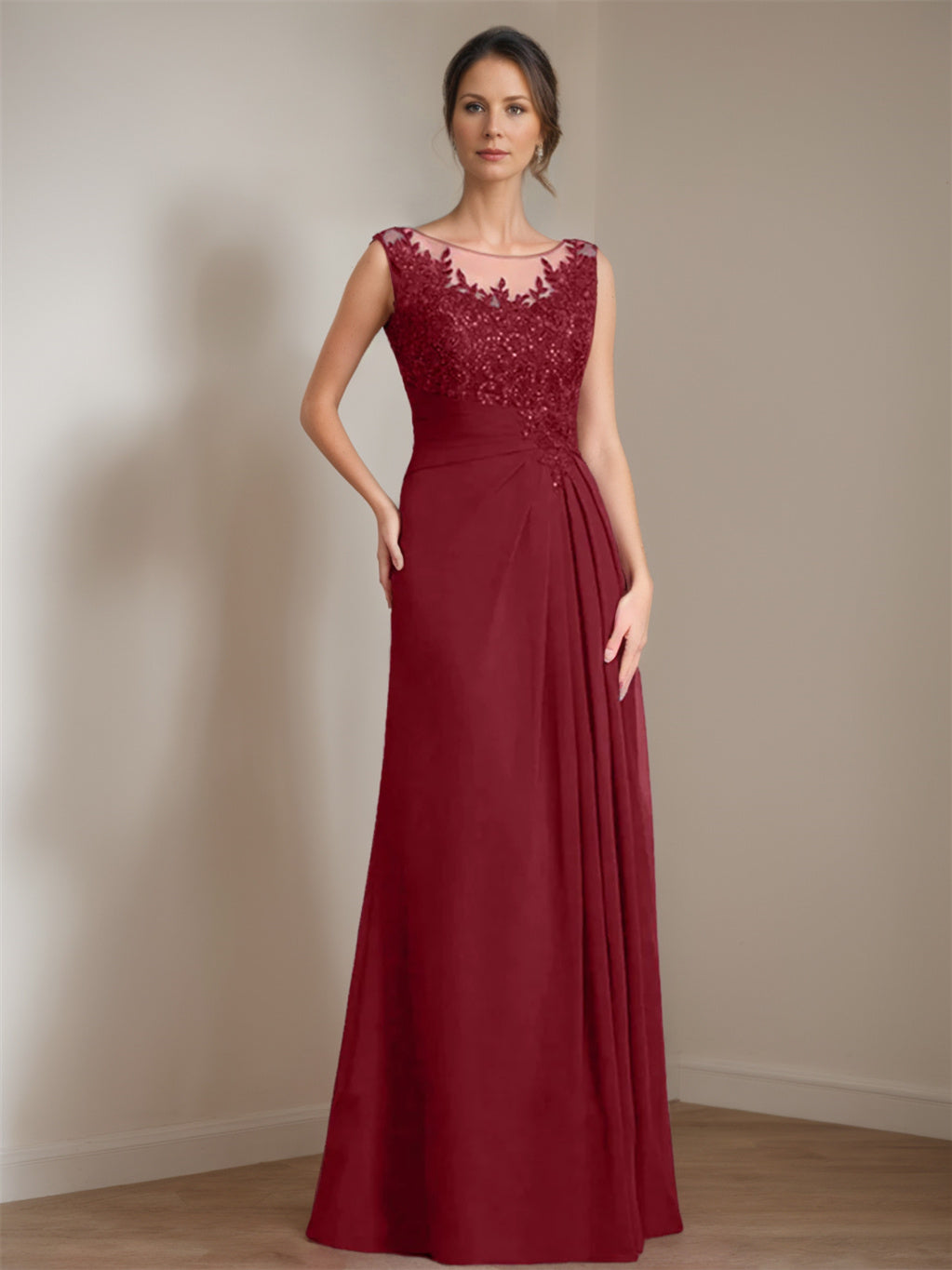Floor Length Princess A Line Mother Of The Bride Dress With Scoop Neck Sequins
