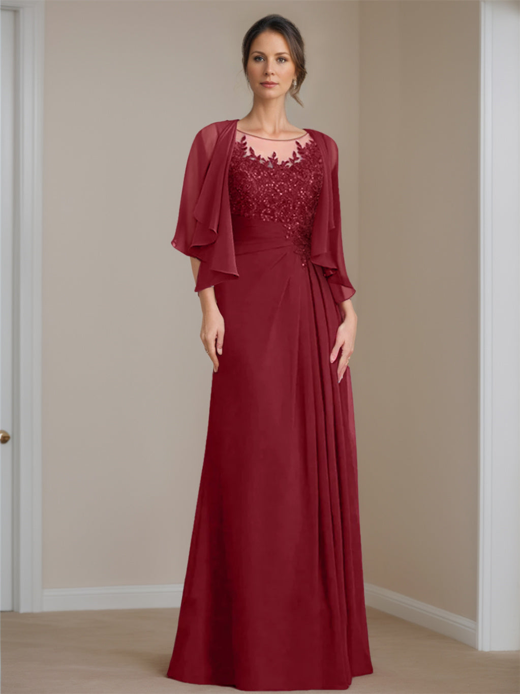 Floor Length Princess A Line Mother Of The Bride Dress With Scoop Neck Sequins