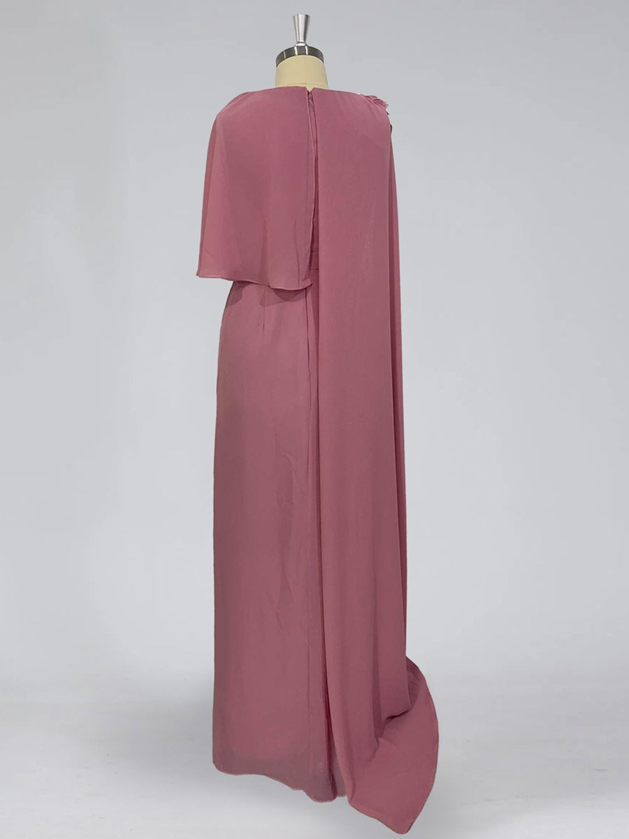 Floor Length Sleeveless Cowl Neck Dress for Mother of the Bride Floral Detail