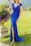 V Neck Short Sleeve Floor Length Sheath Dress For Mothers Of The Bride And Groom