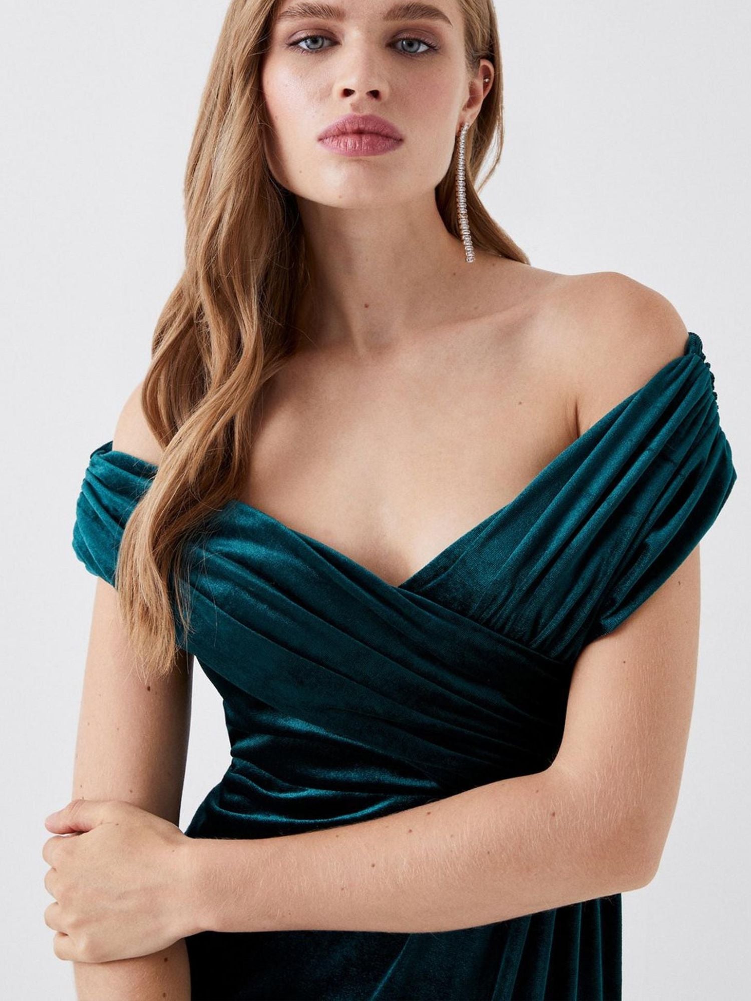 Velvet Off The Shoulder Floor Length Dress For Mothers Of The Bride And Groom