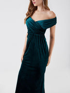 Velvet Off The Shoulder Floor Length Dress For Mothers Of The Bride And Groom