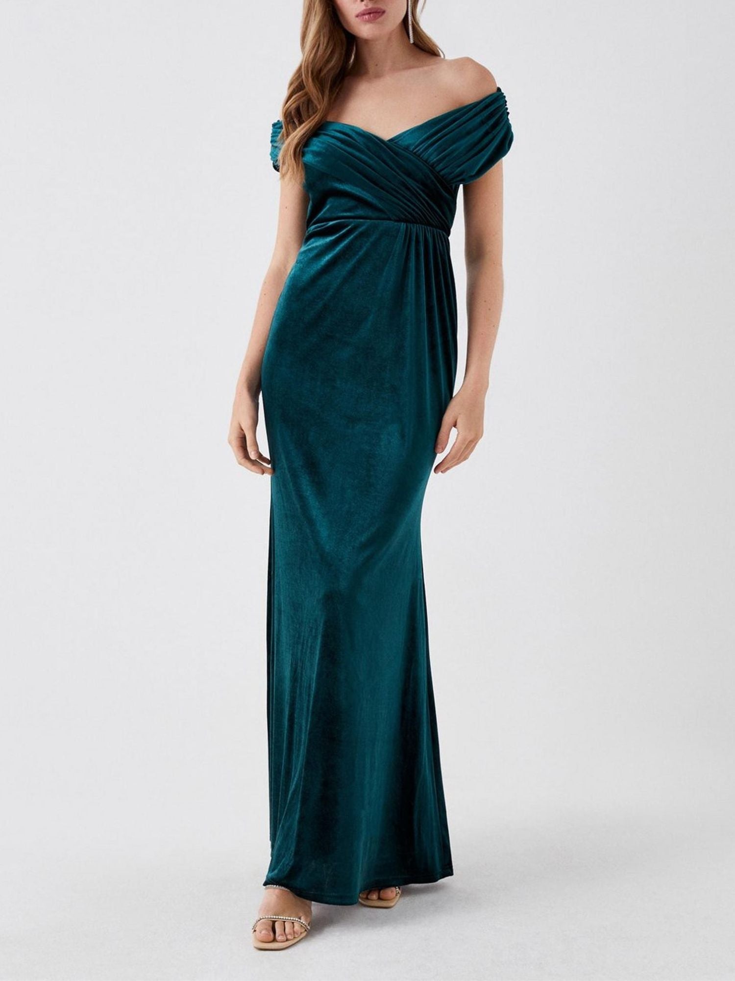 Velvet Off The Shoulder Floor Length Dress For Mothers Of The Bride And Groom