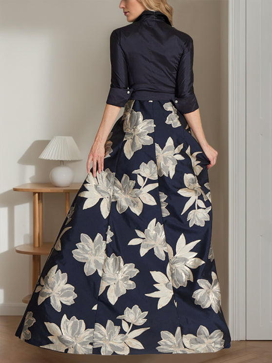 Princess A Line Shirt Collar Floor Length Floral Dress for Mother of the Bride