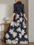 Princess A Line Shirt Collar Floor Length Floral Dress for Mother of the Bride