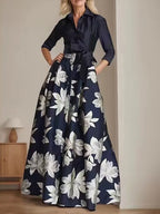 Princess A Line Shirt Collar Floor Length Floral Dress for Mother of the Bride