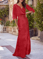 Red Floral Print V Neck Column Dress For Mothers Of The Bride And Groom
