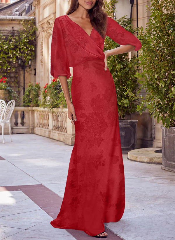 Red Floral Print V Neck Column Dress For Mothers Of The Bride And Groom