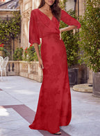 Red Floral Print V Neck Column Dress For Mothers Of The Bride And Groom