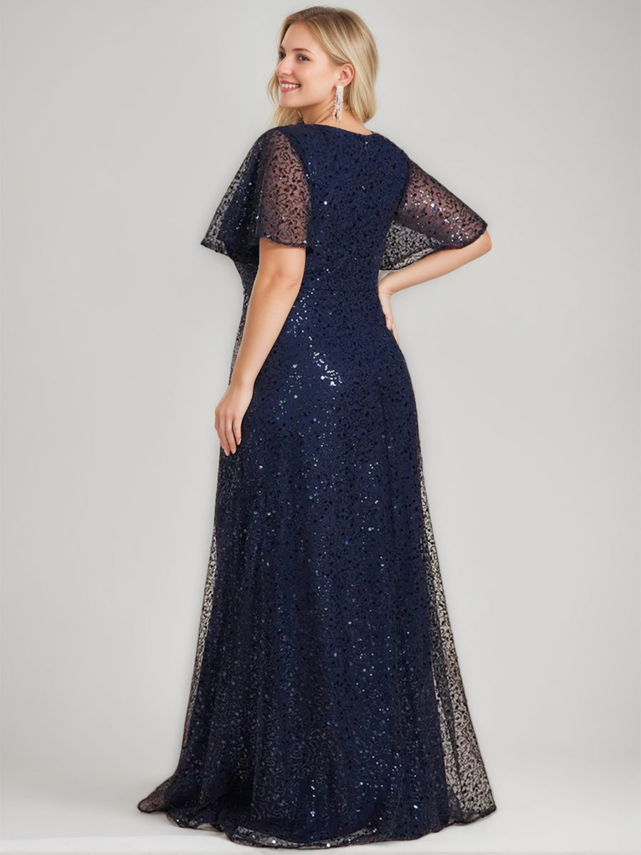 V Neck A Line Floor Length Sequined Dress For Mothers Of The Bride And Groom
