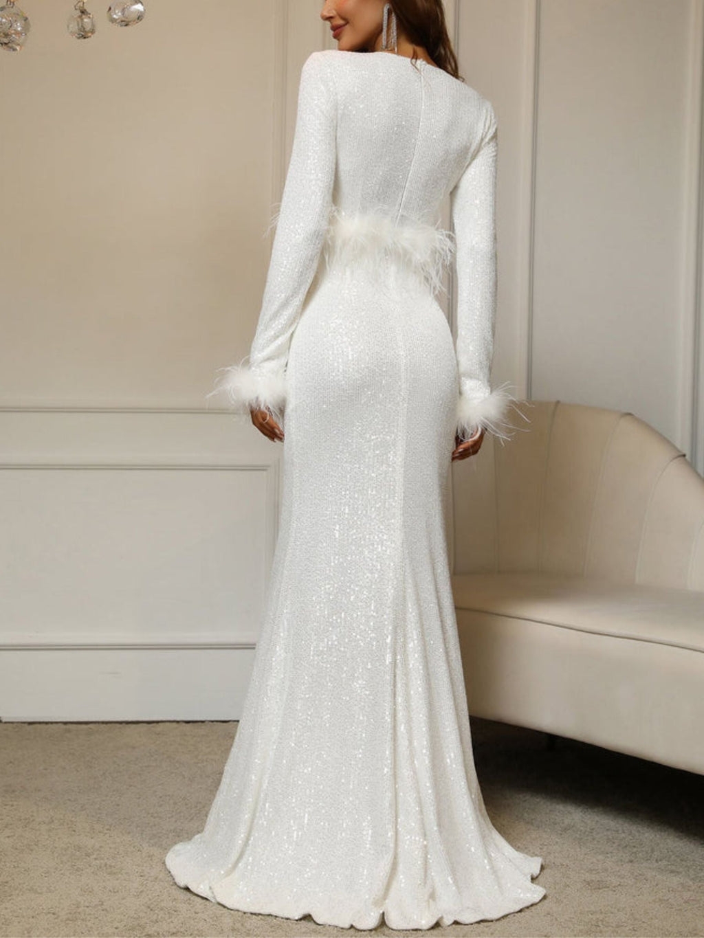 Elegant V Neck Floor Length Sequined Dress For Mothers Of The Bride And Groom