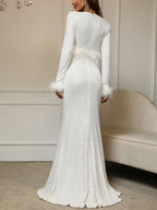 Elegant V Neck Floor Length Sequined Dress For Mothers Of The Bride And Groom