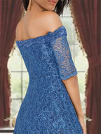 Off Shoulder Lace A Line Mother Of The Bride And Groom Dress With Half Sleeves