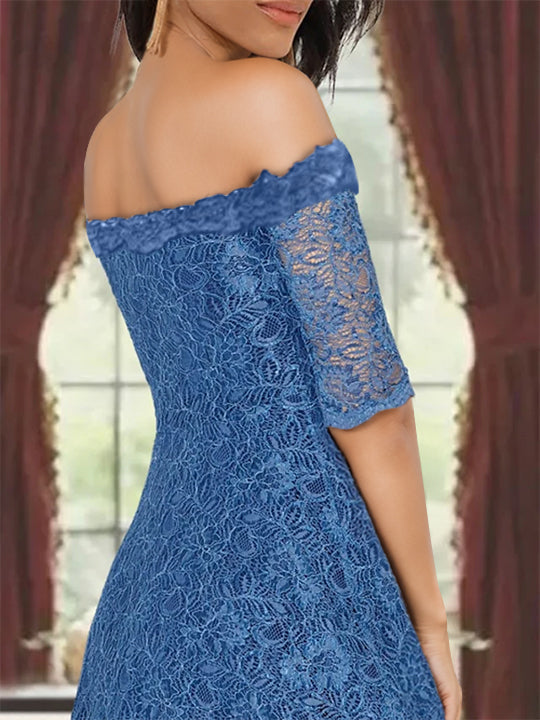 Off Shoulder Lace A Line Mother Of The Bride And Groom Dress With Half Sleeves