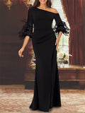 One Shoulder Chiffon Dress With Feathers For Mother Of The Bride