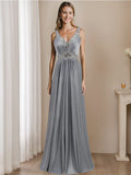 Sleeveless V Neck Floor Length A Line Mother Of The Bride Dress With Rhinestones