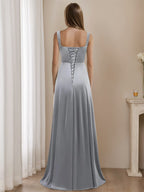 Sleeveless V Neck Floor Length A Line Mother Of The Bride Dress With Rhinestones
