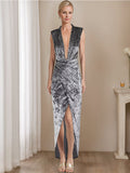V Neck Sleeveless Asymmetrical Sheath Dress with Ruffles for Mother of the Bride