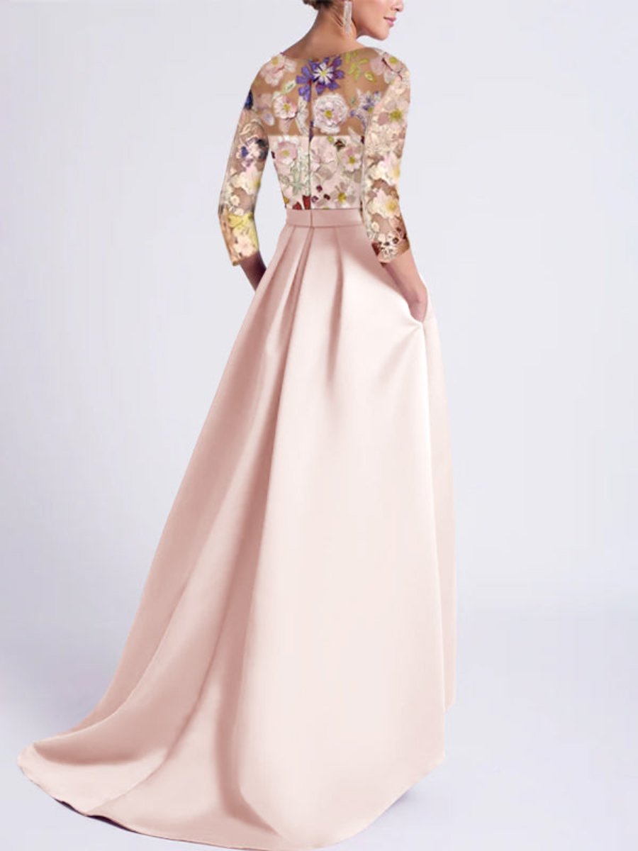 Asymmetrical A Line Princess Dress With Lace Appliques For Mother Of The Bride