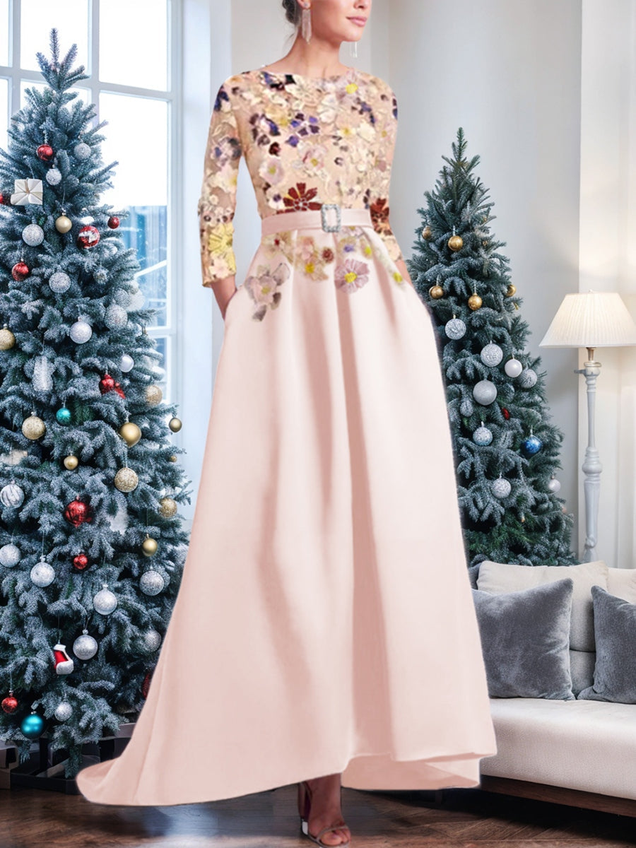 Asymmetrical A Line Princess Dress With Lace Appliques For Mother Of The Bride