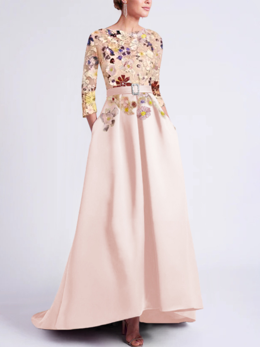 Asymmetrical A Line Princess Dress With Lace Appliques For Mother Of The Bride