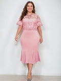 Plus Size Tea Length Mother Of The Bride Dress With Appliques Trumpet Silhouette