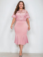 Plus Size Tea Length Mother Of The Bride Dress With Appliques Trumpet Silhouette