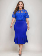 Plus Size Tea Length Mother Of The Bride Dress With Appliques Trumpet Silhouette