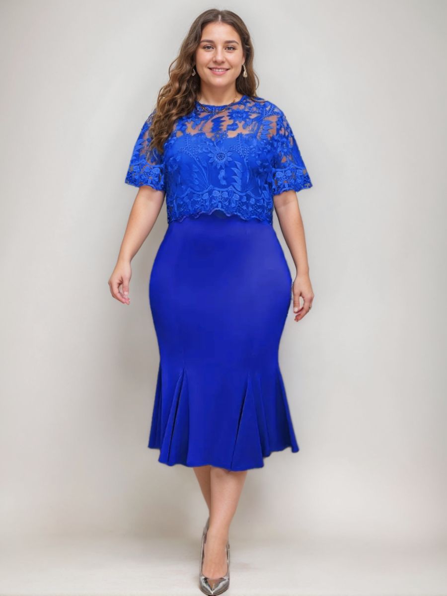 Plus Size Tea Length Mother Of The Bride Dress With Appliques Trumpet Silhouette