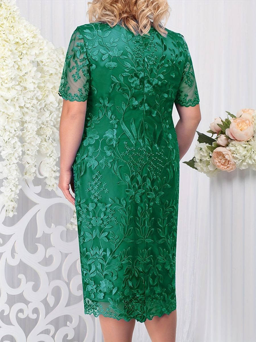 Plus Size Tea Length Mother Of The Bride Dress Scoop Neck Appliques