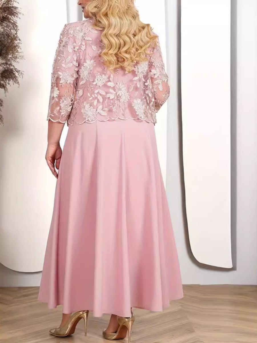 Plus Size Mother Of The Bride A Line Tea Length Dress With Jacket And Appliques