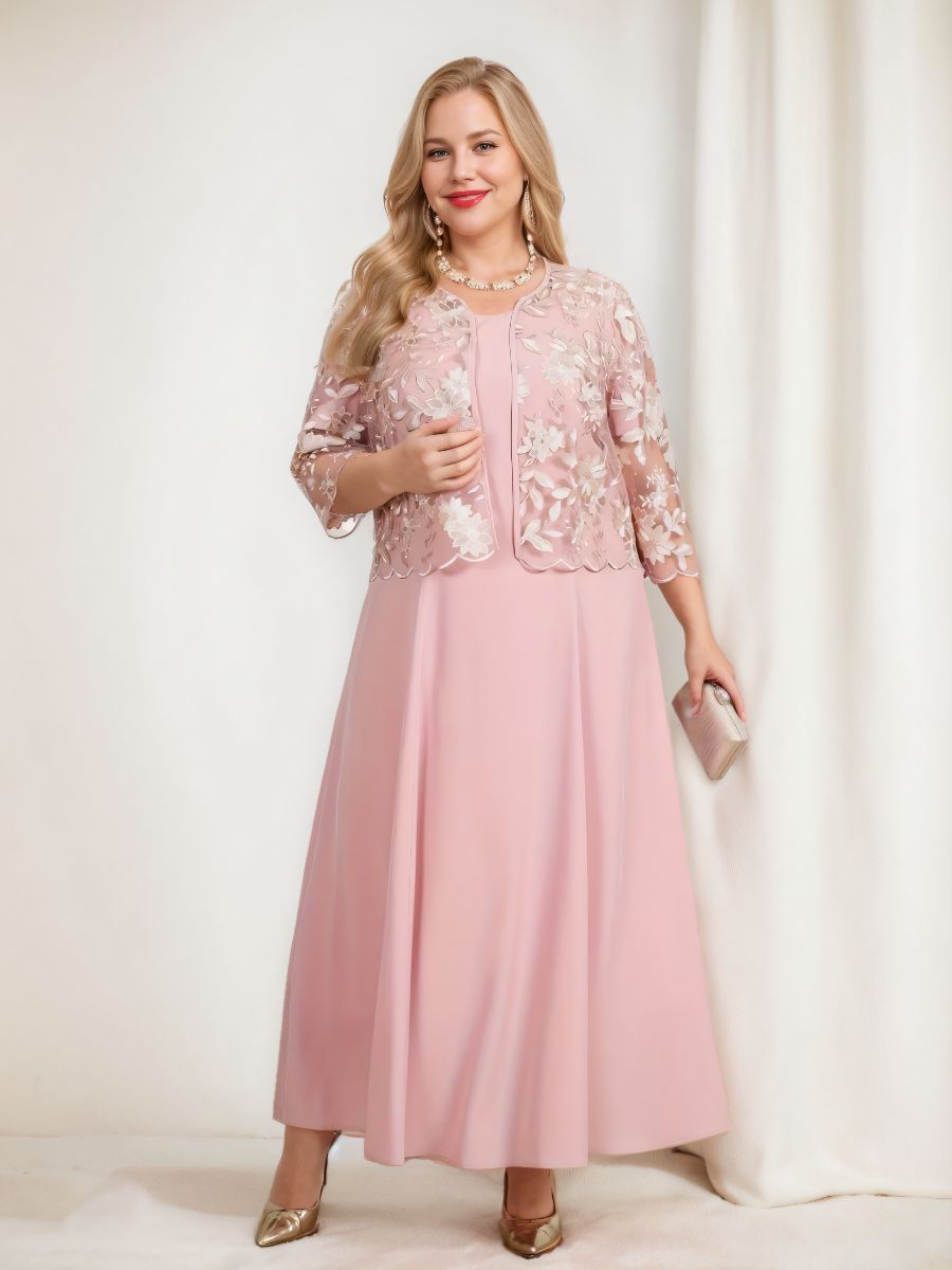 Plus Size Mother Of The Bride A Line Tea Length Dress With Jacket And Appliques