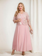 Plus Size Mother Of The Bride A Line Tea Length Dress With Jacket And Appliques