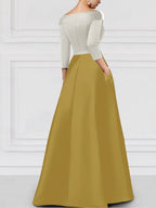 V Neck A Line Floor Length Mother Of The Bride Dress With Side Split Appliques
