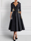 Elegant V Neck A Line Tea Length Mother Of The Bride Dresses With Appliques