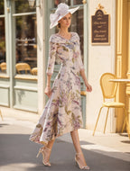 V Neck A Line Dress For Mothers Of The Bride And Groom With Floral Print