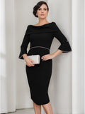 Cowl Neck Pearl Dress With Three Quarter Sleeves For Mothers Of Bride And Groom