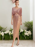 V Neck Ruched Sheath Dress With Ruffle For Mothers Of The Bride And Groom