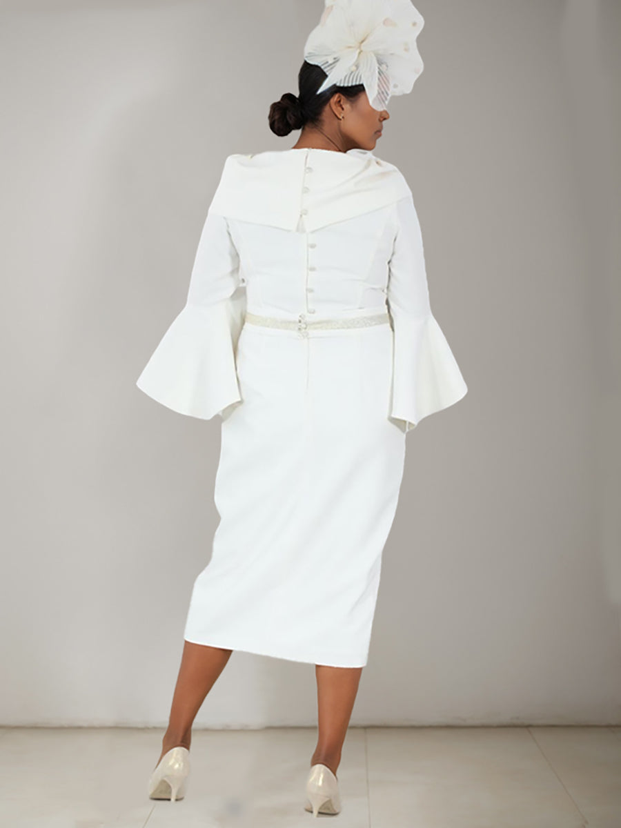 Plus Size Tea Length Mother Of The Bride Dress With Pearl Belt And Sleeves
