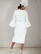 Plus Size Tea Length Mother Of The Bride Dress With Pearl Belt And Sleeves