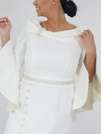 Plus Size Tea Length Mother Of The Bride Dress With Pearl Belt And Sleeves