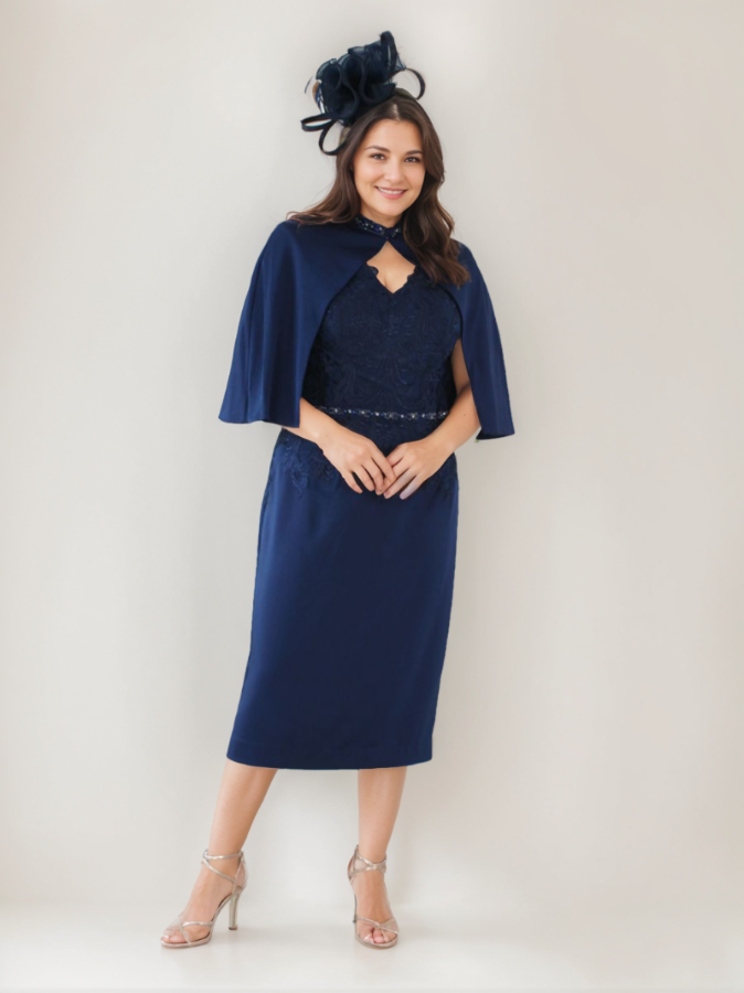 Plus Size V Neck Tea Length Mother Of The Bride Sheath Dress With Rhinestones
