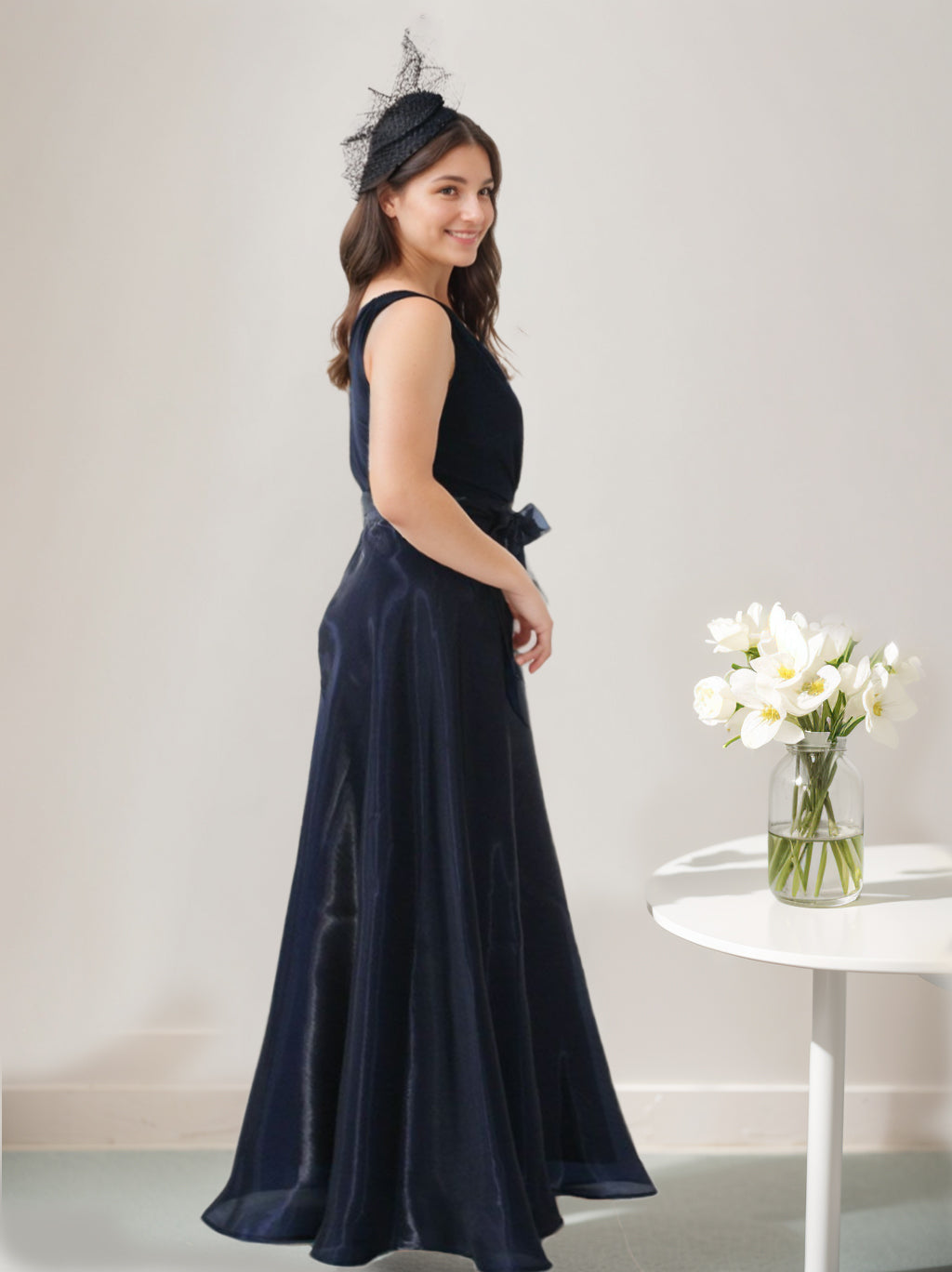 Plus Size V Neck Sleeveless A Line Mother Of The Bride Dress Floor Length Bow