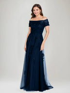 Sleeveless Off Shoulder A Line Dress With Appliques For Mother Of Bride Or Groom