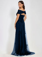 Sleeveless Off Shoulder A Line Dress With Appliques For Mother Of Bride Or Groom