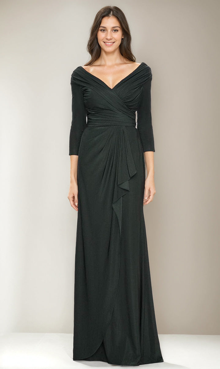 V Neck Ruched Three Quarter Sleeve Sheath Dress For Mothers Of Bride And Groom
