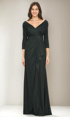 V Neck Ruched Three Quarter Sleeve Sheath Dress For Mothers Of Bride And Groom
